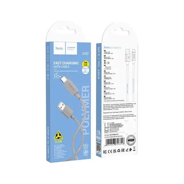 MR4_144028 Кабель hoco x107 favor charging data cable type-c 3a, 1m, сірий 