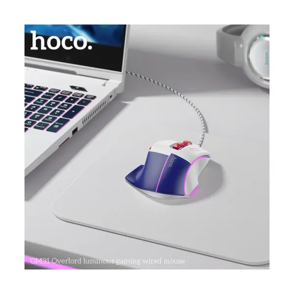 КОМПЮТЕРНА МИШКА HOCO GM31 OVERLORD LUMINOUS GAMING WIRED MOUSE БІЛО-СИНЯ