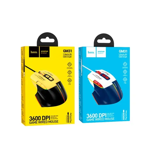 КОМПЮТЕРНА МИШКА HOCO GM31 OVERLORD LUMINOUS GAMING WIRED MOUSE БІЛО-СИНЯ