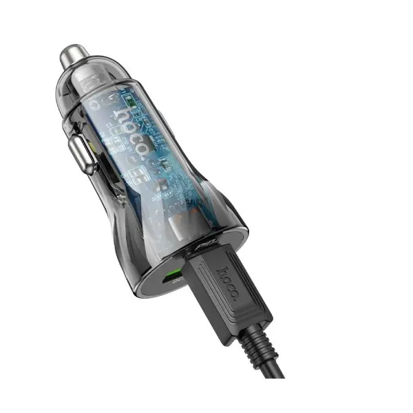 MR4_144037 Автомобільний зарядний пристрій hoco z56 friend pd35w+qc3.0 cigarette lighter car charger metal, сірий HOCO