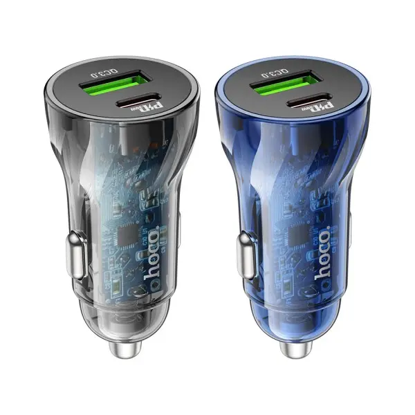 MR4_144037 Автомобільний зарядний пристрій hoco z56 friend pd35w+qc3.0 cigarette lighter car charger metal, сірий HOCO