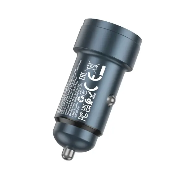 АВТОМОБІЛЬНИЙ ЗАРЯДНИЙ ПРИСТРІЙ HOCO Z57A GLORIOUS PD30W, QC3.0, CAR CHARGER METAL, СІРИЙ