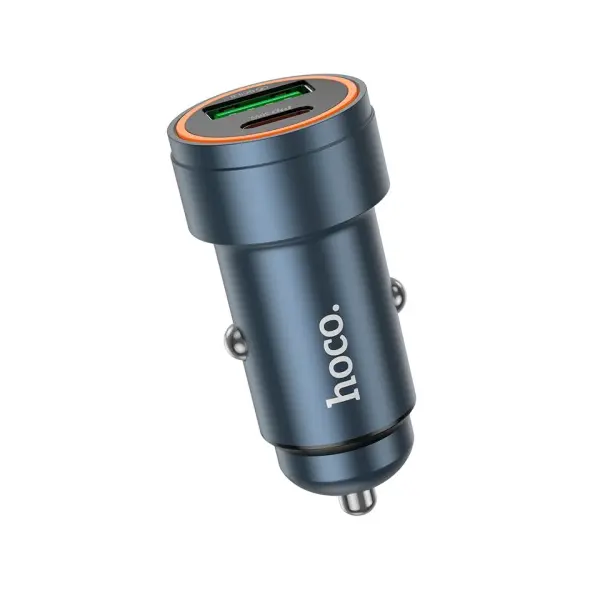 АВТОМОБІЛЬНИЙ ЗАРЯДНИЙ ПРИСТРІЙ HOCO Z57A GLORIOUS PD30W, QC3.0, CAR CHARGER METAL, СІРИЙ