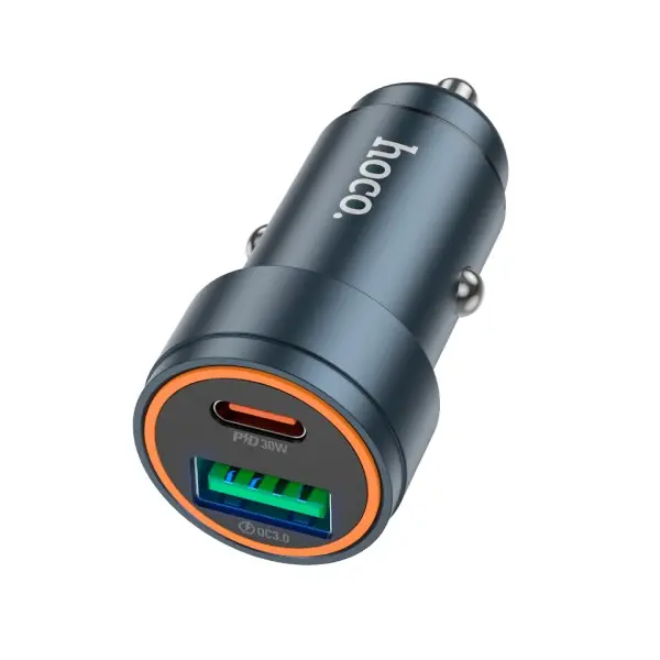 АВТОМОБІЛЬНИЙ ЗАРЯДНИЙ ПРИСТРІЙ HOCO Z57A GLORIOUS PD30W, QC3.0, CAR CHARGER METAL, СІРИЙ