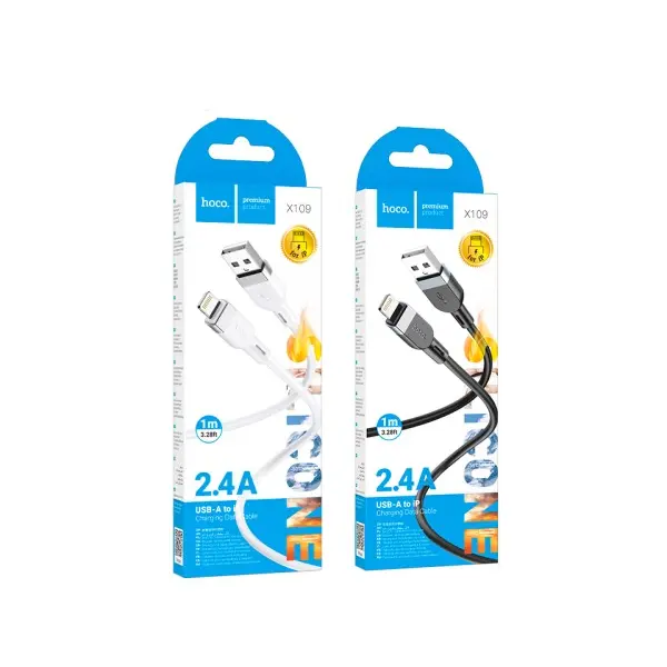 КАБЕЛЬ HOCO X109 ENERGY SILICONE CHARGING DATA CABLE LIGHTNING 2A, 1M, БІЛИЙ