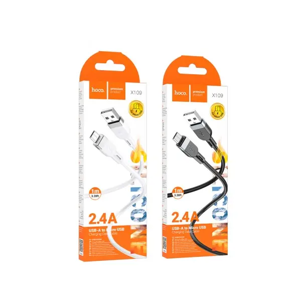 MR4_144044 Кабель hoco x109 energy silicone charging data cable micro 2,4a, 1m, білий HOCO