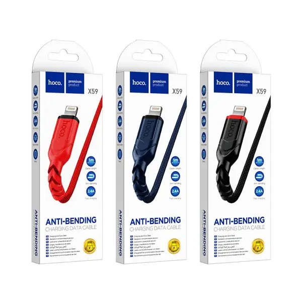 КАБЕЛЬ HOCO X59 VICTORY CHARGING DATA ДЛЯ LIGHTNING 2,4A, 1M, ЧЕРВОНИЙ
