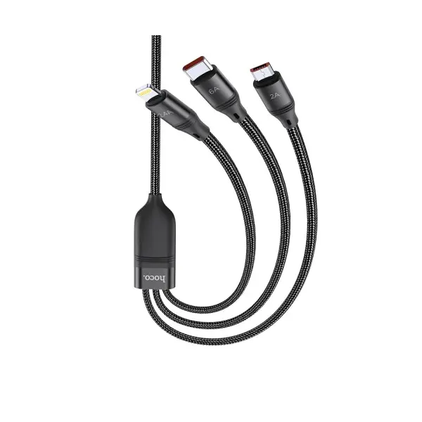 MR4_143982 Кабель hoco u104 3in1 ultra fast charging cable (lightning, micro, type-c) 6a, 1,2m, чорний 
