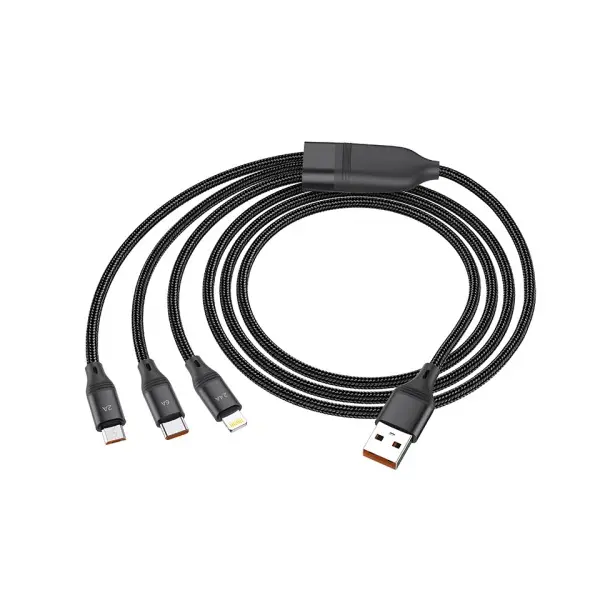 MR4_143982 Кабель hoco u104 3in1 ultra fast charging cable (lightning, micro, type-c) 6a, 1,2m, чорний 