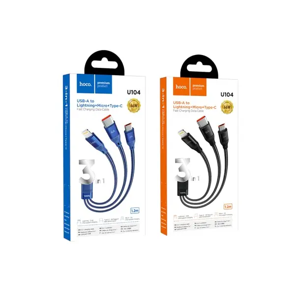 MR4_143982 Кабель hoco u104 3in1 ultra fast charging cable (lightning, micro, type-c) 6a, 1,2m, чорний 