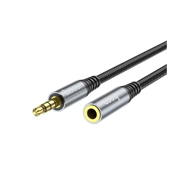 ПОДОВЖУВАЧ AUDIO HOCO UPA20 3.5 AUDIO EXTENSION CABLE MALE TO FEMALE (L=2M) 2M, METAL, СІРИЙ