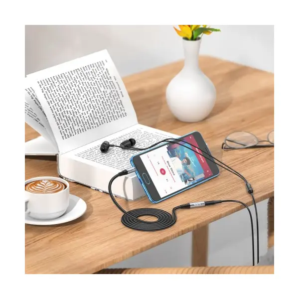 ПОДОВЖУВАЧ AUDIO HOCO UPA20 3.5 AUDIO EXTENSION CABLE MALE TO FEMALE (L=2M) 2M, METAL, СІРИЙ