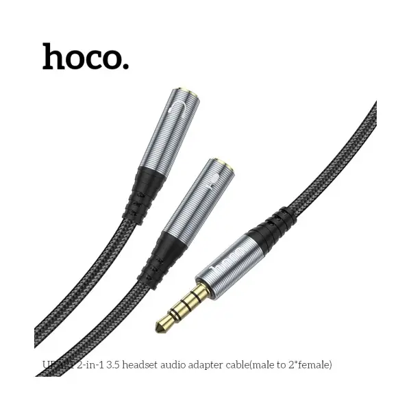 АДАПТЕР АУДІО HOCO UPA21 2IN1 3.5 AUDIO ADAPTER CABLE (MALE TO 2X FEMALE) 0.25M, ТЕМНО-СІРИЙ