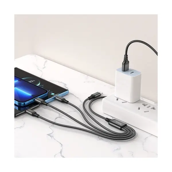 КАБЕЛЬ HOCO X76 4IN1 SUPER CHARGING CABLE (TYPE-C+TYPE-C+IP+MICRO) 2A, 1M, ЧОРНИЙ