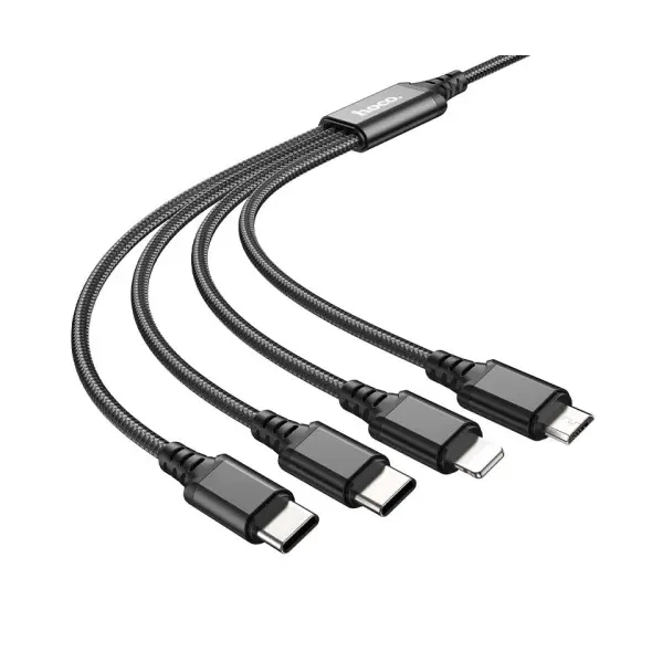 КАБЕЛЬ HOCO X76 4IN1 SUPER CHARGING CABLE (TYPE-C+TYPE-C+IP+MICRO) 2A, 1M, ЧОРНИЙ