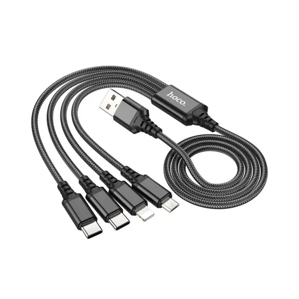 КАБЕЛЬ HOCO X76 4IN1 SUPER CHARGING CABLE (TYPE-C+TYPE-C+IP+MICRO) 2A, 1M, ЧОРНИЙ