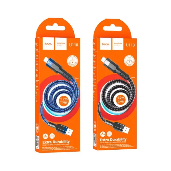 КАБЕЛЬ HOCO U110 CHARGING DATA CABLE ДЛЯ MICRO, 2,4A, 1,2M, ЧОРНИЙ