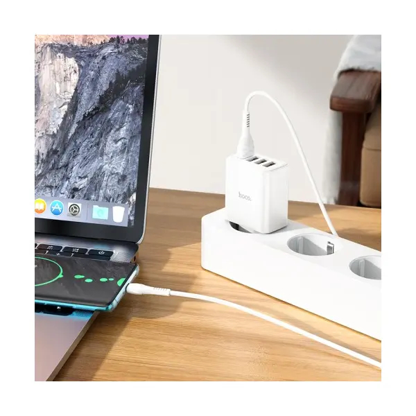 МЕРЕЖЕВИЙ ЗАРЯДНИЙ ПРИСТРІЙ HOCO C102A FUERZA 4USB, 3,4A, 28,5W, QC3.0, БІЛИЙ