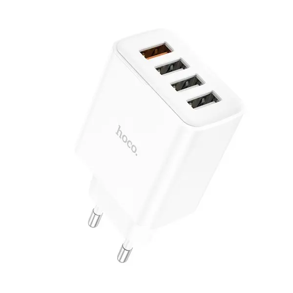 МЕРЕЖЕВИЙ ЗАРЯДНИЙ ПРИСТРІЙ HOCO C102A FUERZA 4USB, 3,4A, 28,5W, QC3.0, БІЛИЙ