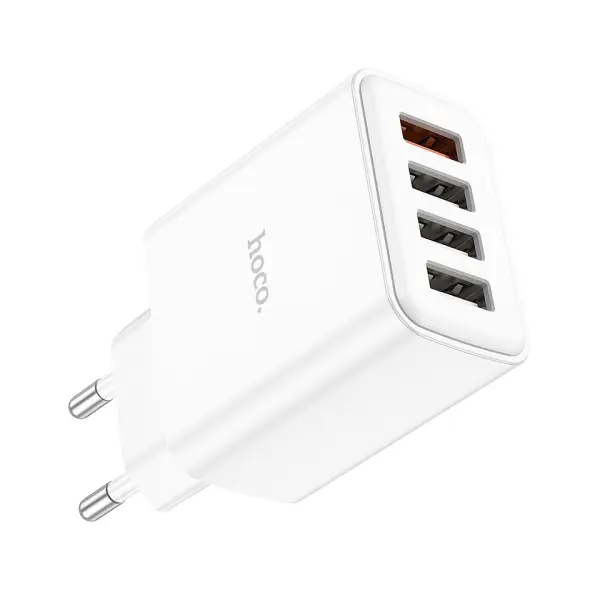 МЕРЕЖЕВИЙ ЗАРЯДНИЙ ПРИСТРІЙ HOCO C102A FUERZA 4USB, 3,4A, 28,5W, QC3.0, БІЛИЙ