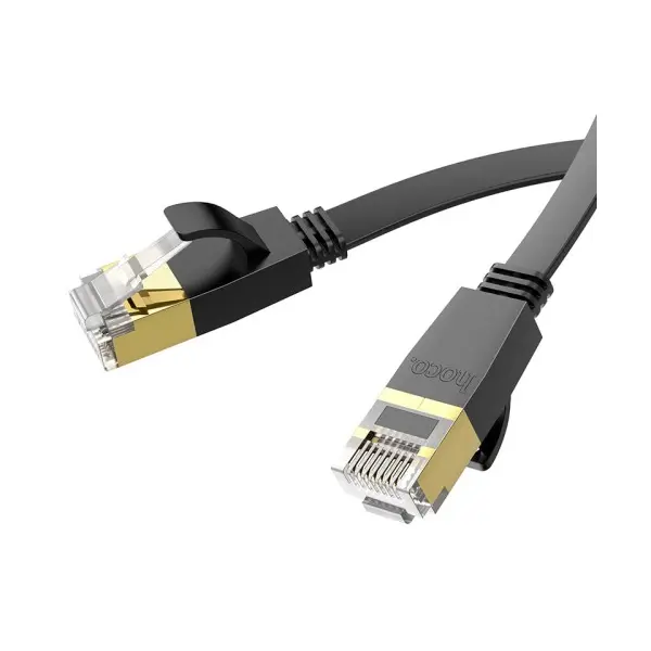 КАБЕЛЬ ІНТЕРНЕТУ LAN HOCO US07 GENERAL PURE COPPER FLAT NETWORK CABLE 6GBIT, 1M, ЧОРНИЙ