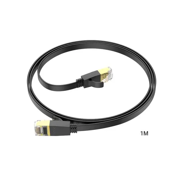 КАБЕЛЬ ІНТЕРНЕТУ LAN HOCO US07 GENERAL PURE COPPER FLAT NETWORK CABLE 6GBIT, 1M, ЧОРНИЙ