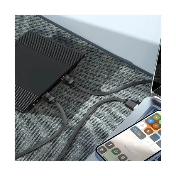 КАБЕЛЬ ІНТЕРНЕТУ LAN HOCO US07 GENERAL PURE COPPER FLAT NETWORK CABLE 6GBIT, 5M, ЧОРНИЙ