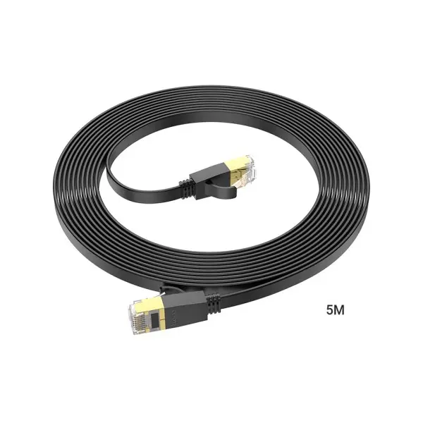КАБЕЛЬ ІНТЕРНЕТУ LAN HOCO US07 GENERAL PURE COPPER FLAT NETWORK CABLE 6GBIT, 5M, ЧОРНИЙ