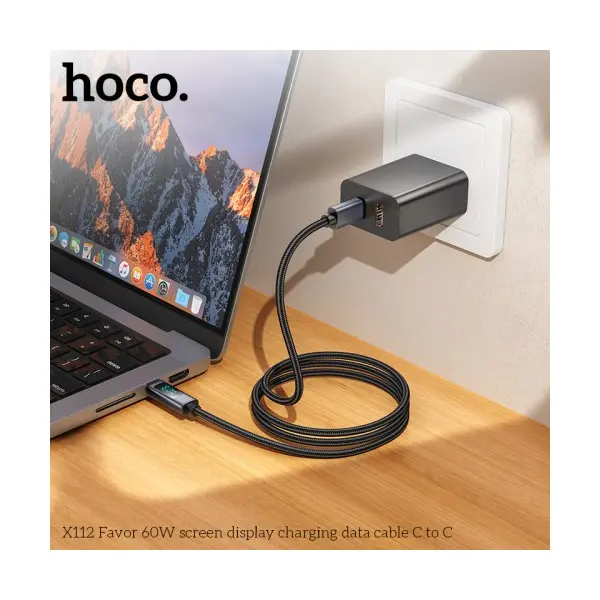 MR4_144063 Кабель pd hoco x112 favor 60w screen display charging data cable c to c 1m, чорний 