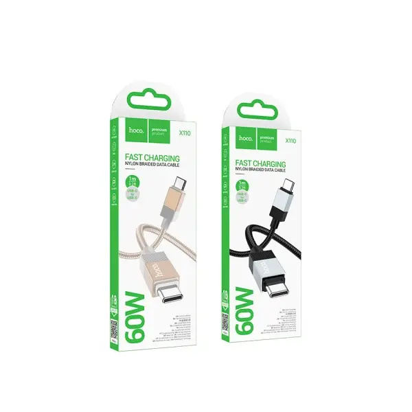 КАБЕЛЬ PD HOCO X110 HONORIFIC 60W CHARGING DATA CABLE TYPE-C TO TYPE-C 1M, ЧОРНИЙ