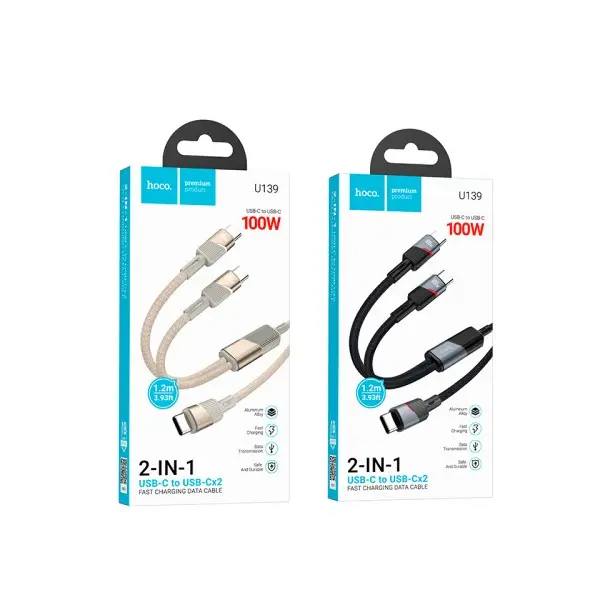 КАБЕЛЬ PD HOCO U139 C TO TYPE-C TO TYPE-C 100W FAST CHARGING DATA CABLE 1.2M, ЧОРНИЙ