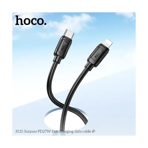 КАБЕЛЬ PD HOCO X115 SURPASS PD27W FAST CHARGING DATA CABLE LIGHTNING 1M, ЧОРНИЙ