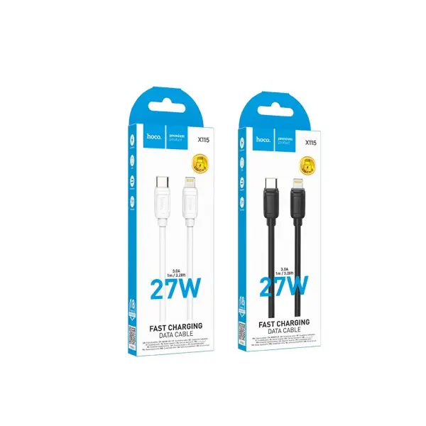 КАБЕЛЬ PD HOCO X115 SURPASS PD27W FAST CHARGING DATA CABLE LIGHTNING 1M, ЧОРНИЙ