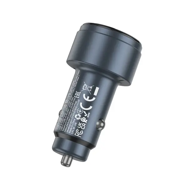 АВТОМОБІЛЬНИЙ ЗАРЯДНИЙ ПРИСТРІЙ HOCO Z57B GLORIOUS 63W DUAL-PORT DIGITAL DISPLAY PD45W+QC3.0 CAR CHARGER, ЧОРНИЙ