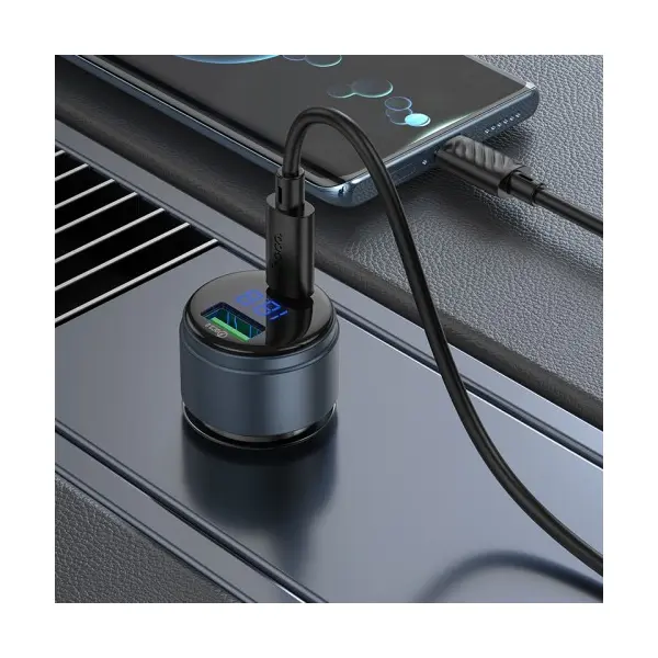 АВТОМОБІЛЬНИЙ ЗАРЯДНИЙ ПРИСТРІЙ HOCO Z57B GLORIOUS 63W DUAL-PORT DIGITAL DISPLAY PD45W+QC3.0 CAR CHARGER, ЧОРНИЙ