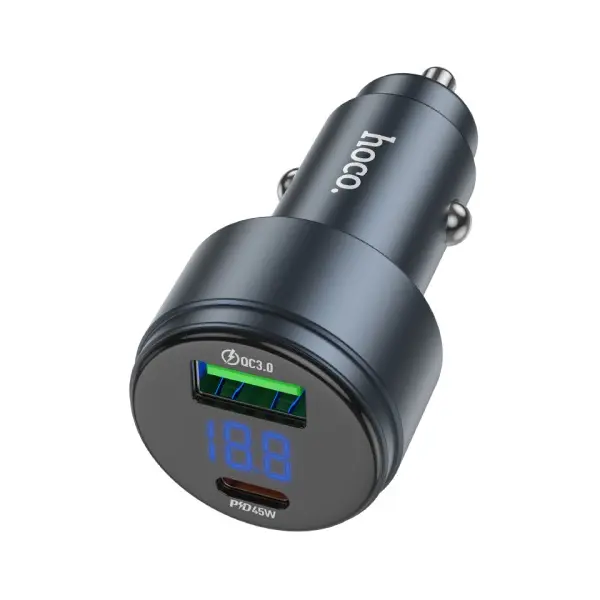 MR4_144367 Автомобільний зарядний пристрій hoco z57b glorious 63w dual-port digital display pd45w+qc3.0 car charger, чорний 