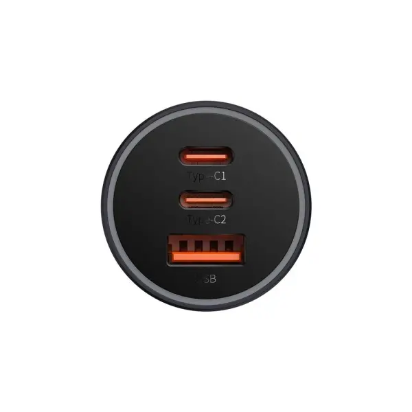 MR4_144169 Автомобільний зарядний пристрій baseus golden contactor pro triple fast charger car charger 65w u+c+c dark, сірий cgjp010013 