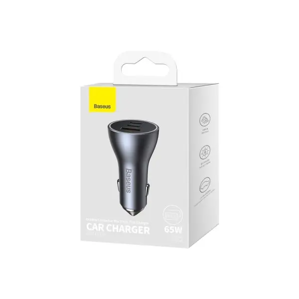 MR4_144169 Автомобільний зарядний пристрій baseus golden contactor pro triple fast charger car charger 65w u+c+c dark, сірий cgjp010013 