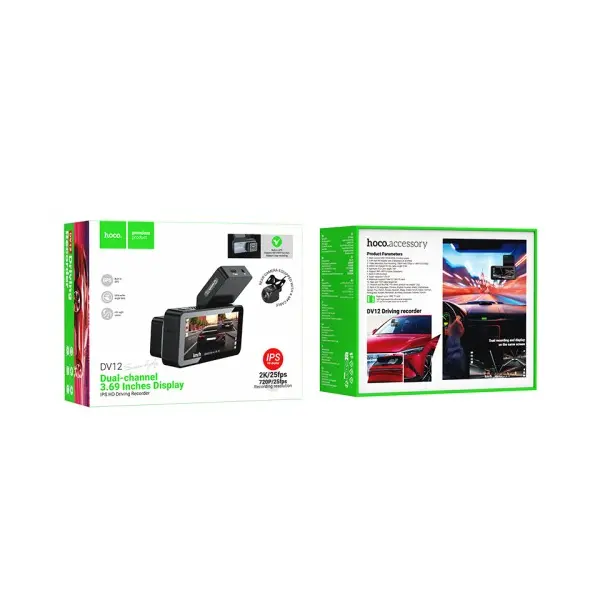 ВІДЕОРЕЄСТРАТОР HOCO DV12 DRIVING RECORDER 2K DISPLAY GPS (WITH REAR CAMERA), СІРИЙ