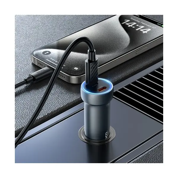 АВТОМОБІЛЬНИЙ ЗАРЯДНИЙ ПРИСТРІЙ HOCO Z54B PROSPEROUS PD60W (2C) CAR CHARGER METAL, СІРИЙ