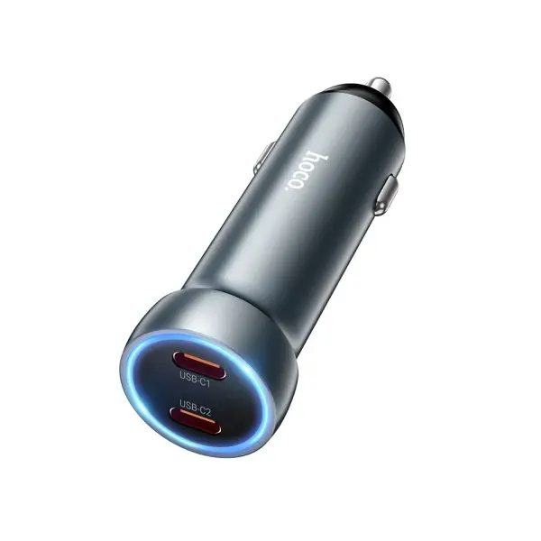 MR4_144410 Автомобільний зарядний пристрій hoco z54b prosperous pd60w (2c) car charger metal, сірий 