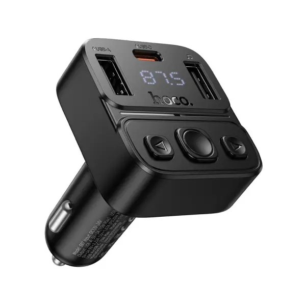 АВТОМОБІЛЬНИЙ ЗАРЯДНИЙ ПРИСТРІЙ + FM МОДУЛЯТОР HOCO E87 DELTA, 35W, 2XUSB-A, 1XTYPE-C, ЧОРНИЙ