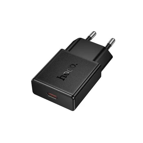 МЕРЕЖЕВИЙ ЗАРЯДНИЙ ПРИСТРІЙ HOCO N72 SPEED SINGLE-PORT PD20W ULTRA-THIN CHARGER (EU, ЧОРНИЙ