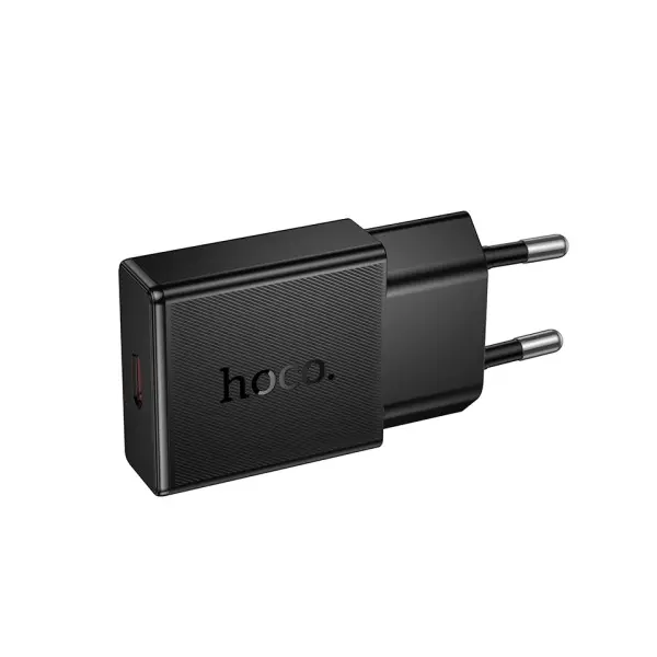 МЕРЕЖЕВИЙ ЗАРЯДНИЙ ПРИСТРІЙ HOCO N72 SPEED SINGLE-PORT PD20W ULTRA-THIN CHARGER (EU, ЧОРНИЙ