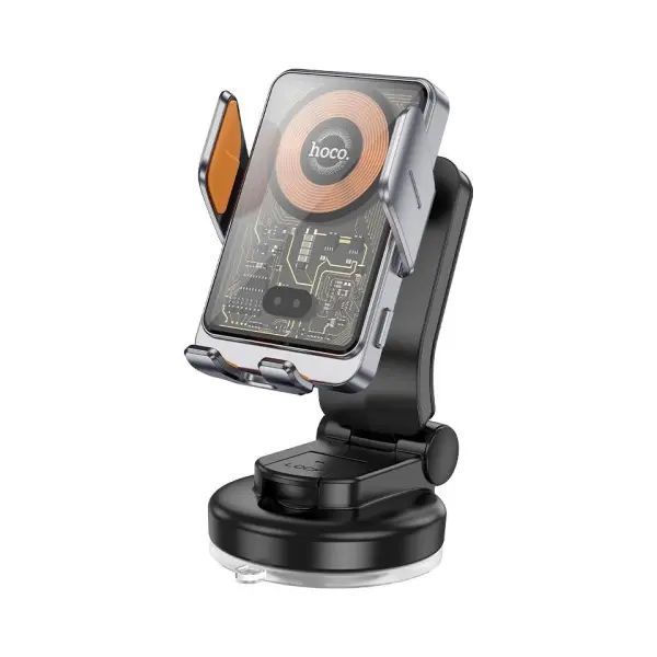 БЕЗДРОТОВИЙ АВТОМОБІЛЬНИЙ ЗАРЯДНИЙ ПРИСТРІЙ HOCO HW8 TRANSPARENT DISCOVERY EDITION WIRELESS FAST CHARGING (CENTER CONSOLE), СІРИЙ