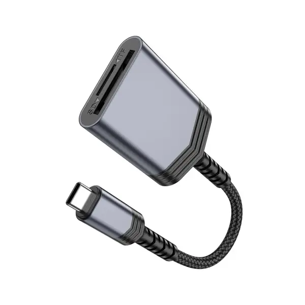 КАРТРИДЕР HOCO UA25 2IN1 CARD READER TYPE-C METAL, СІРИЙ