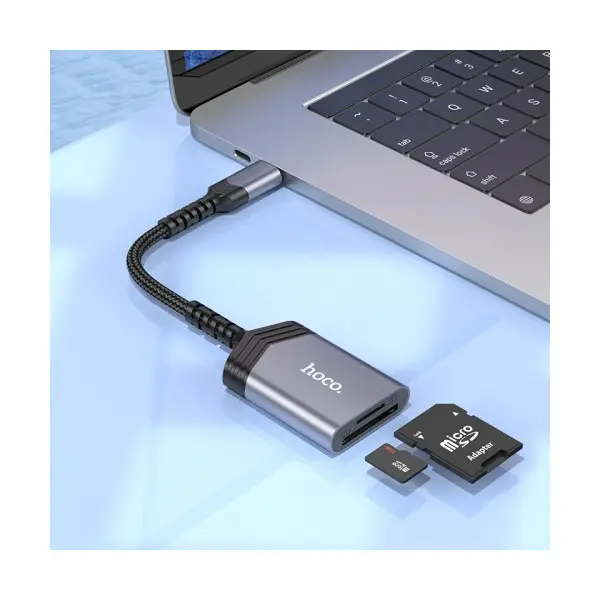 КАРТРИДЕР HOCO UA25 2IN1 CARD READER TYPE-C METAL, СІРИЙ