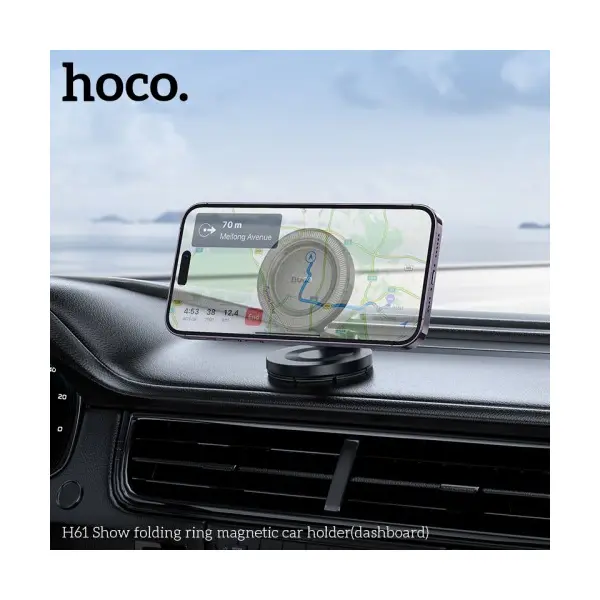 MR4_144408 Автотримач hoco h61 show folding ring magnetic car holder (dashboard), чорний 