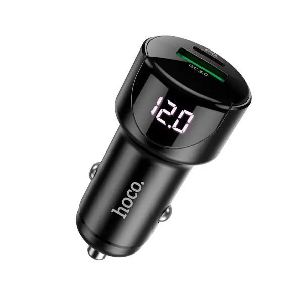 АВТОМОБІЛЬНИЙ ЗАРЯДНИЙ ПРИСТРІЙ HOCO Z42 LIGHT ROAD DIGITAL DISPLAY PD20W, QC3.0 USB-A, TYPE-C, 3A, ЧОРНИЙ