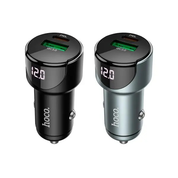 АВТОМОБІЛЬНИЙ ЗАРЯДНИЙ ПРИСТРІЙ HOCO Z42 LIGHT ROAD DIGITAL DISPLAY PD20W, QC3.0 USB-A, TYPE-C, 3A, ЧОРНИЙ